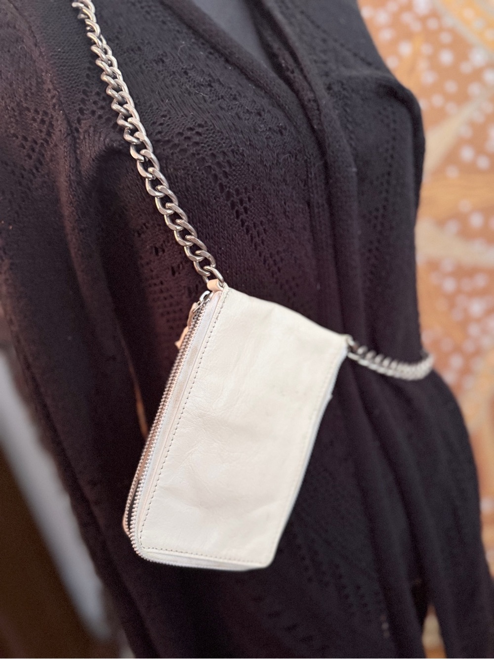 Free People White Leather Crossbody with Silver Chain